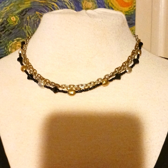 NWT- LAURA ASHLEY Black, Gold, & Silver Beaded, w/ 2 Sep. Gold & Silver Necklace - Picture 2 of 9